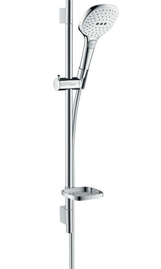 Hansgrohe Brauseset Raindance Select E 120 3jet mit Brausestange 650mm und Seifenschale, Weiß/Chrom 26620400