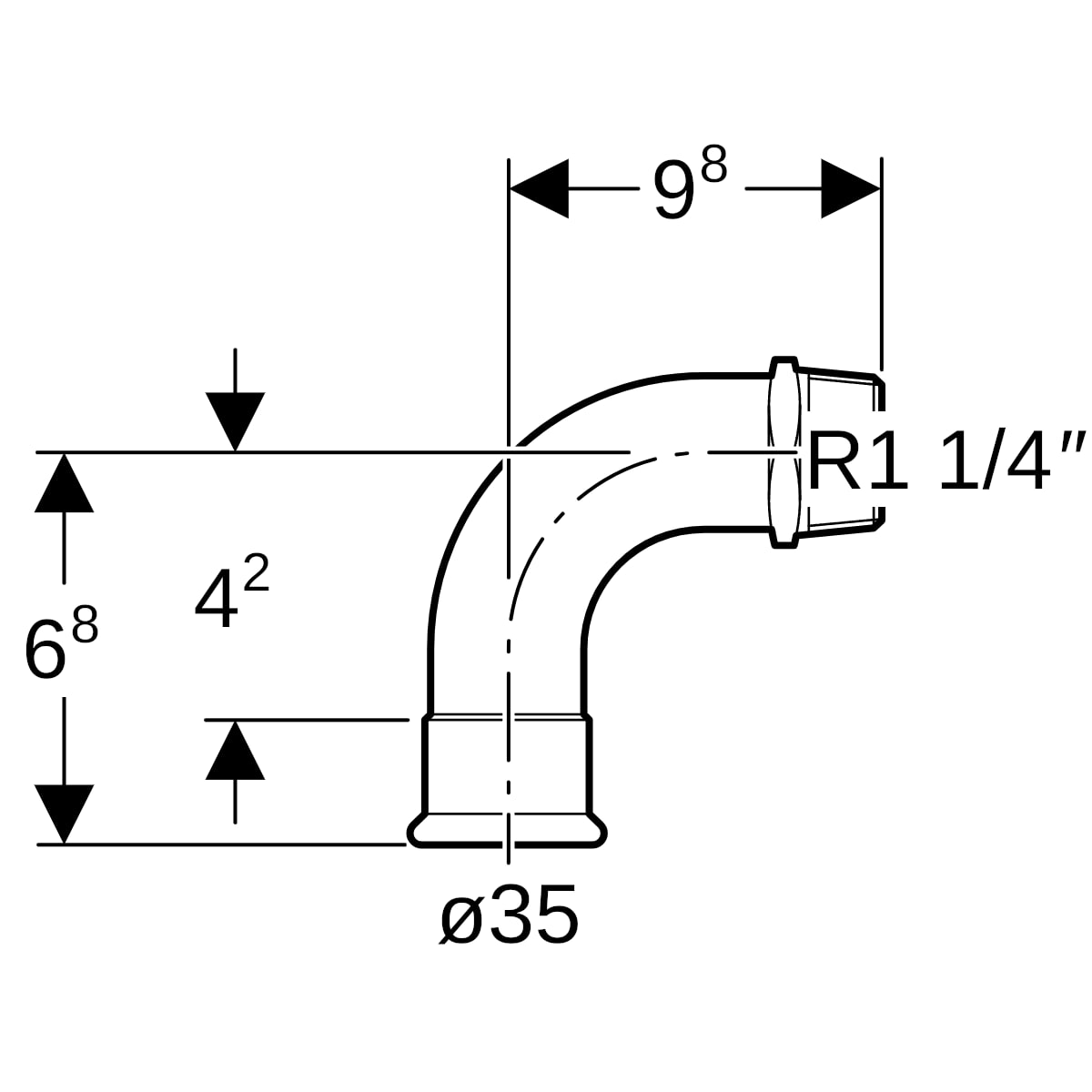 Geberit Mapress C-Stahl Übergangsbogen 90 Grad mit AG d35-R1 1/4 verzinkt 23509