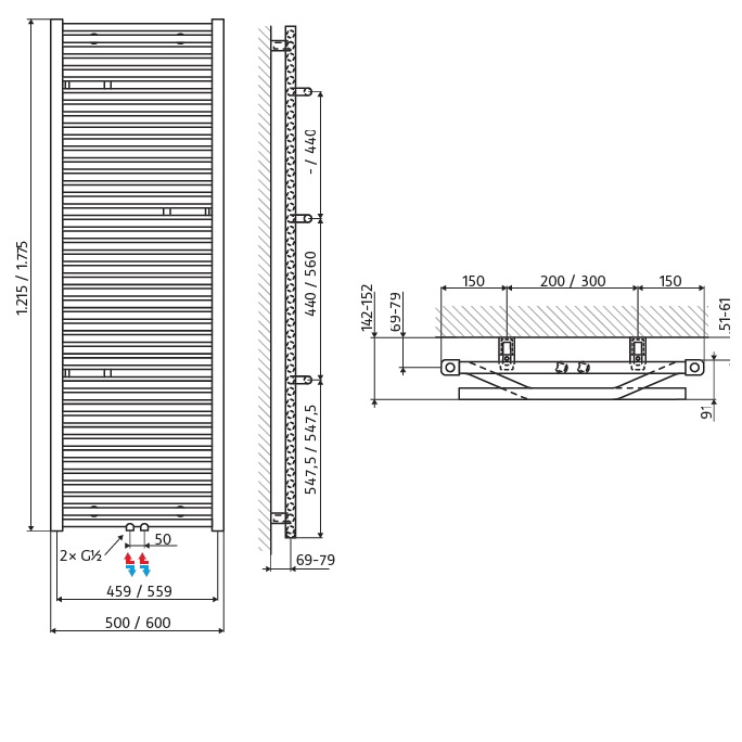 HSK Badheizkörper Line Plus H: 1775 L: 500 mm, weiß 8085178-04