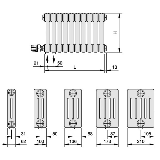 Zehnder Anschlussart V003, Ventil mitte links für Charleston Complettoanschluss mit integriertem Ventil V003