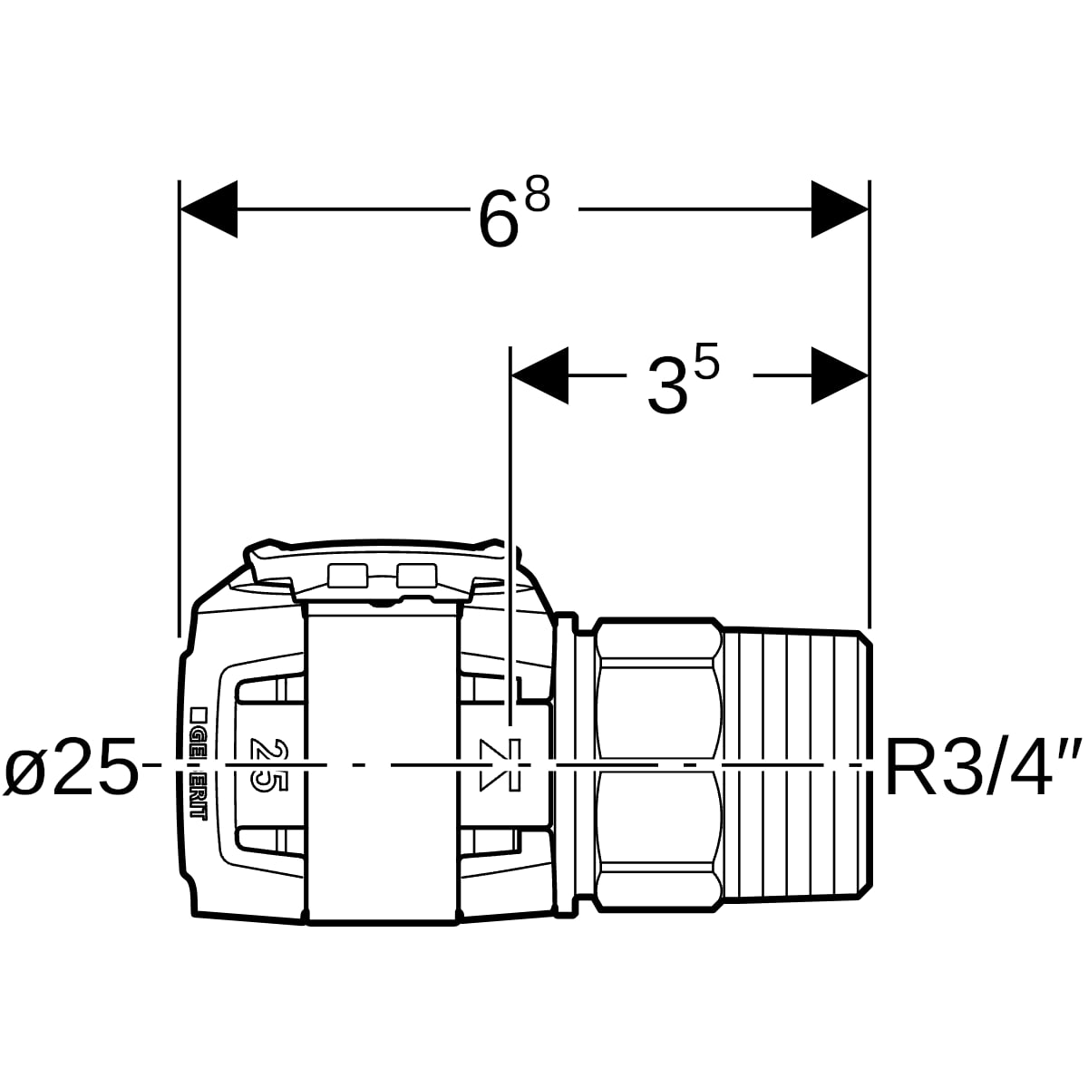 Geberit FlowFit Anschluss gerade, mit AG SiBr d25-R3/4 619.482.22.1