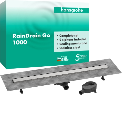 Hansgrohe Komplettset DR RainDrain Go 1000 rückseitig befliesbar für Standard-/flache Installation, gebürstet edelstahl 56275800