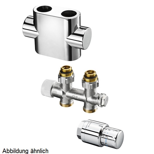Oventrop Anschluss-Set für Badheizkörper Multiblock T/Uni SH, Durchgang, Edelstahl-Design 1184383