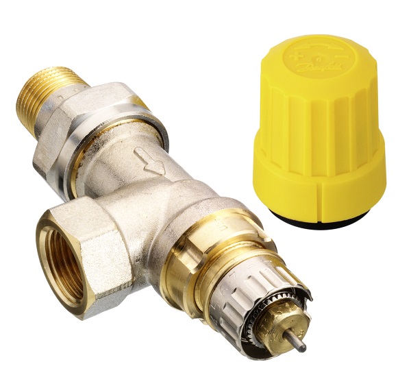 Danfoss Ventilgehäuse RA-UR 10 R 3/8, UK Axial, matt vernickelt 013G3297
