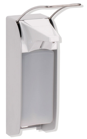 HEWI Desinfektionsmittel-und Seifenspender Serie 805, Edelstahl,laufblende Kunststoff, für 500ml Euronorm-Flaschen, reinweiß 805.06.350 99