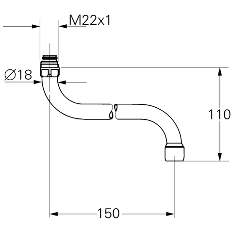 Grohe S-Auslauf Ausladung: 150mm für Küchen-Wandbatterien chrom 13052000