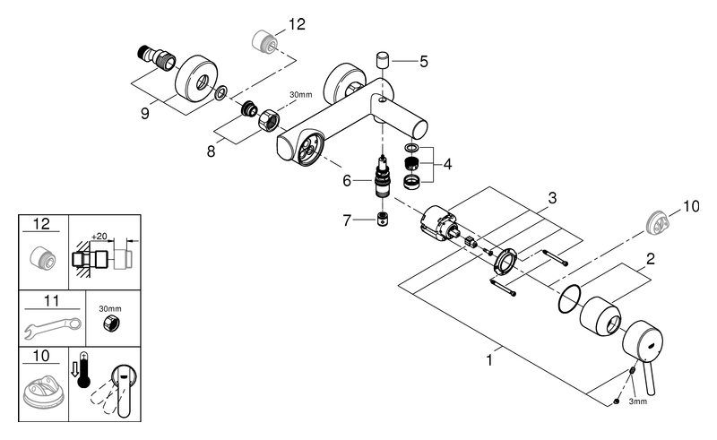 Grohe Concetto Einhand-Wannenbatterie chrom für Wandmontage eigensicher 32211001
