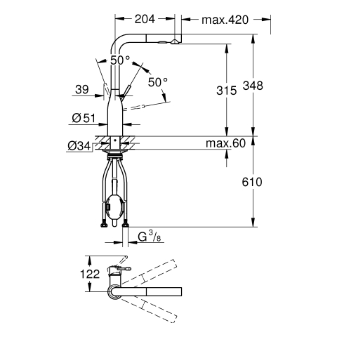 Grohe Essence Einhand-Spültischbatterie supersteel herausziehbare Spülbrause 30504DC0