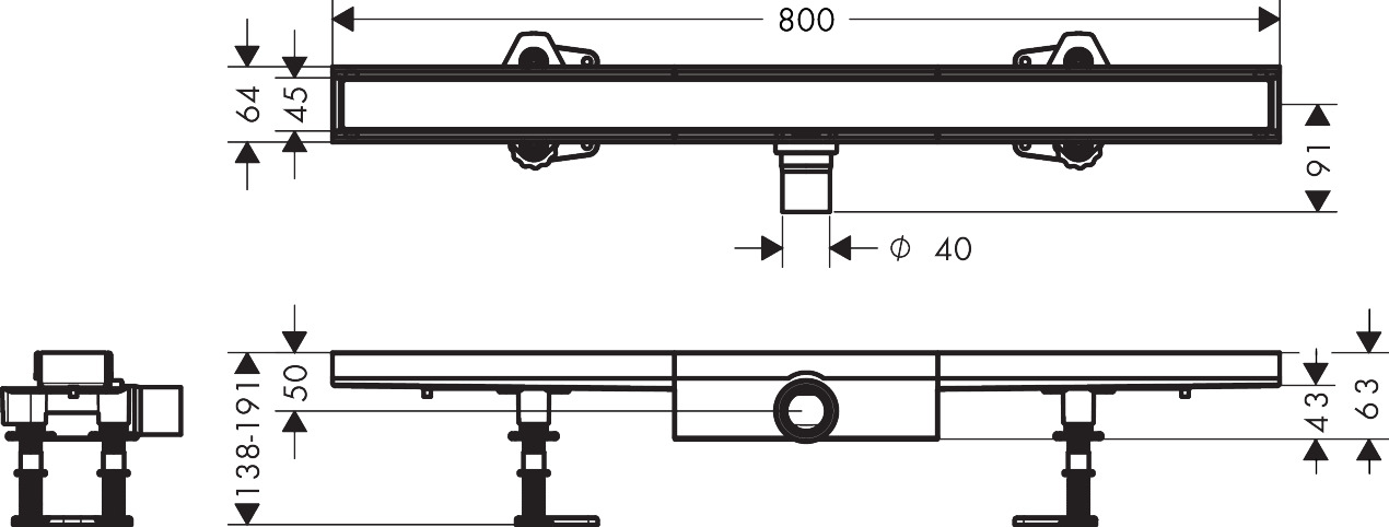 Hansgrohe Komplettset RainDrain Compact 800mm befliesbar für flache Installation 56167000
