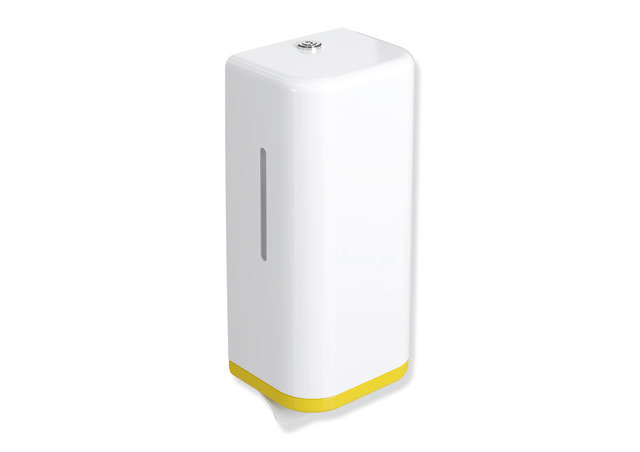 HEWI Seifenspender, Korpus und Hebel signalweiß, Rahmenelement, 600ml, senfgelb 477.06.10198 18