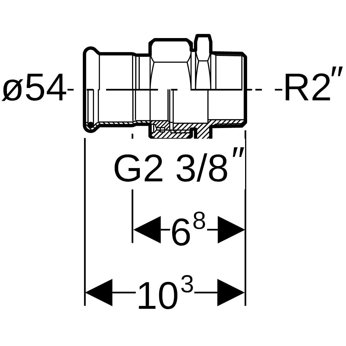 Geberit Mapress Edelstahl Übergangsverschraubung mit AG ÜM (LABS-frei) d54-R2 85370