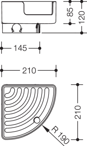 HEWI Eckablage Serie 477, matt, aufsteckbar auf Stangensystem D: 33mm, Seiten 210mm, 120mm hoch, reinweiß 802.03B210 99