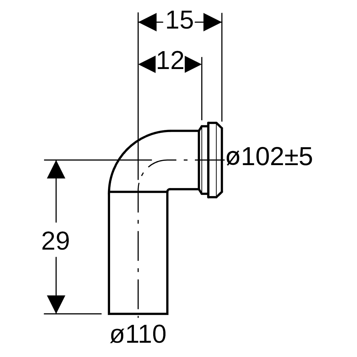 Geberit Anschlussbogen PP 90 Grad d90/110 verlängert 152.614.11.1