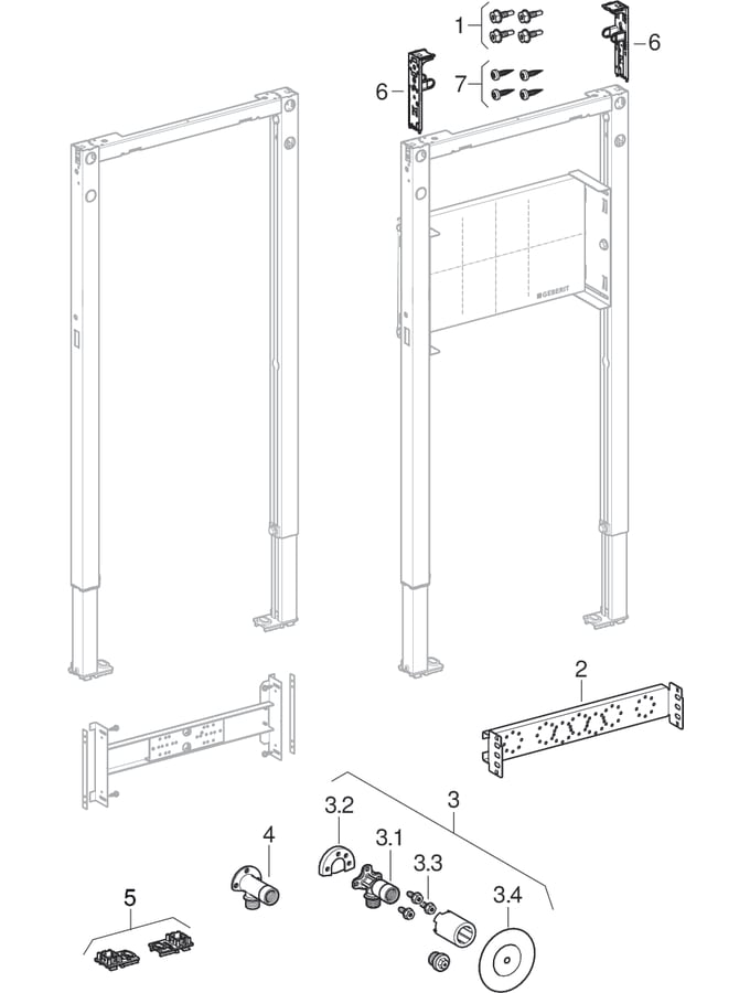Geberit Duofix Traverse für AP-Armatur Pos. Armatur variabel mit Befestigung 111.787.00.1