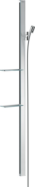 Hansgrohe Brausestange Unica E 1500mm mit Isiflex Brauseschlauch 1600mm und Ablagen, Chrom 27645000