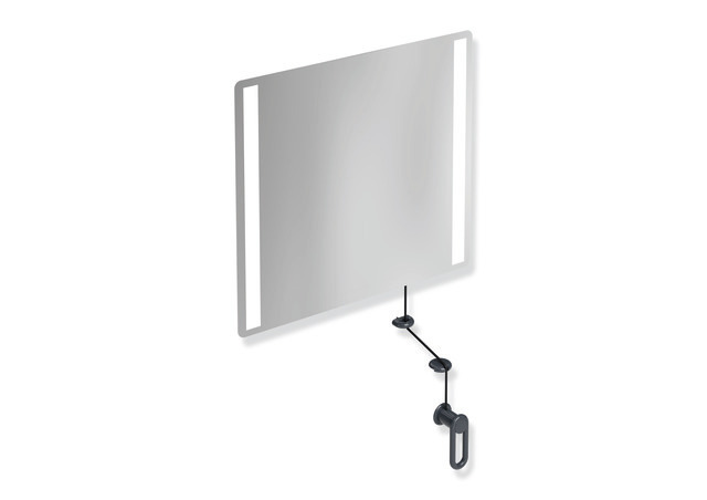HEWI LED-Kippspiegel basic Serie 801, Verbundspiegel, Halteelemente / Kurbel, mit LED-Beleuchtung, anthrazitgrau 801.01.400 92