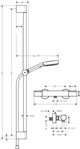 Hansgrohe Brausesystem Pulsify Select S 105 3 jet Eco Relaxation Ecostat Element Brausestange 900mm schwarzmatt 24271670