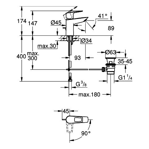 Grohe BauLoop Einhand-Waschtischbatterie chrom S-Size Mittelstellung kalt 22054001