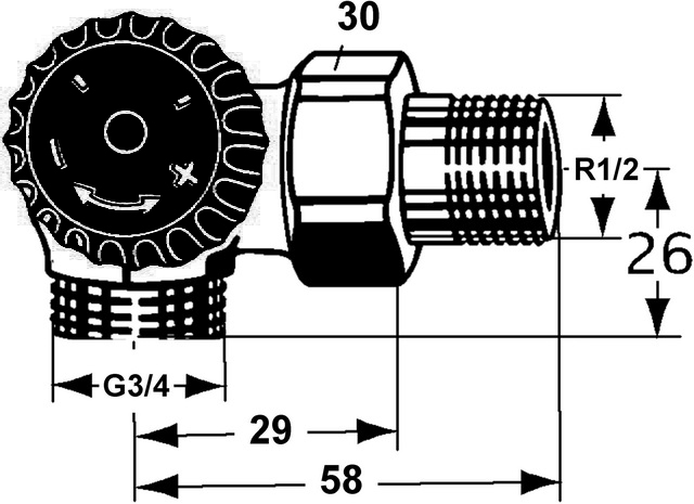 Heimeier Thermostat-Ventilunterteil Winkeleck links, AG G3/4 mit geringem Widerstand 2343-02.000