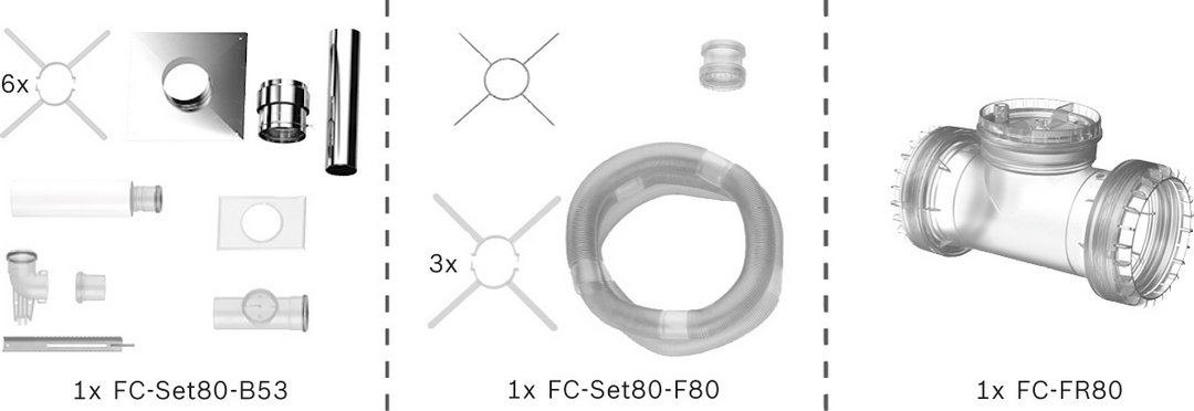 Bosch Abgas-Paket Schacht flexibel, 80, 15m, raumluftabhängig Abgas-Standardpaket BOPA FC16 S 7739619186