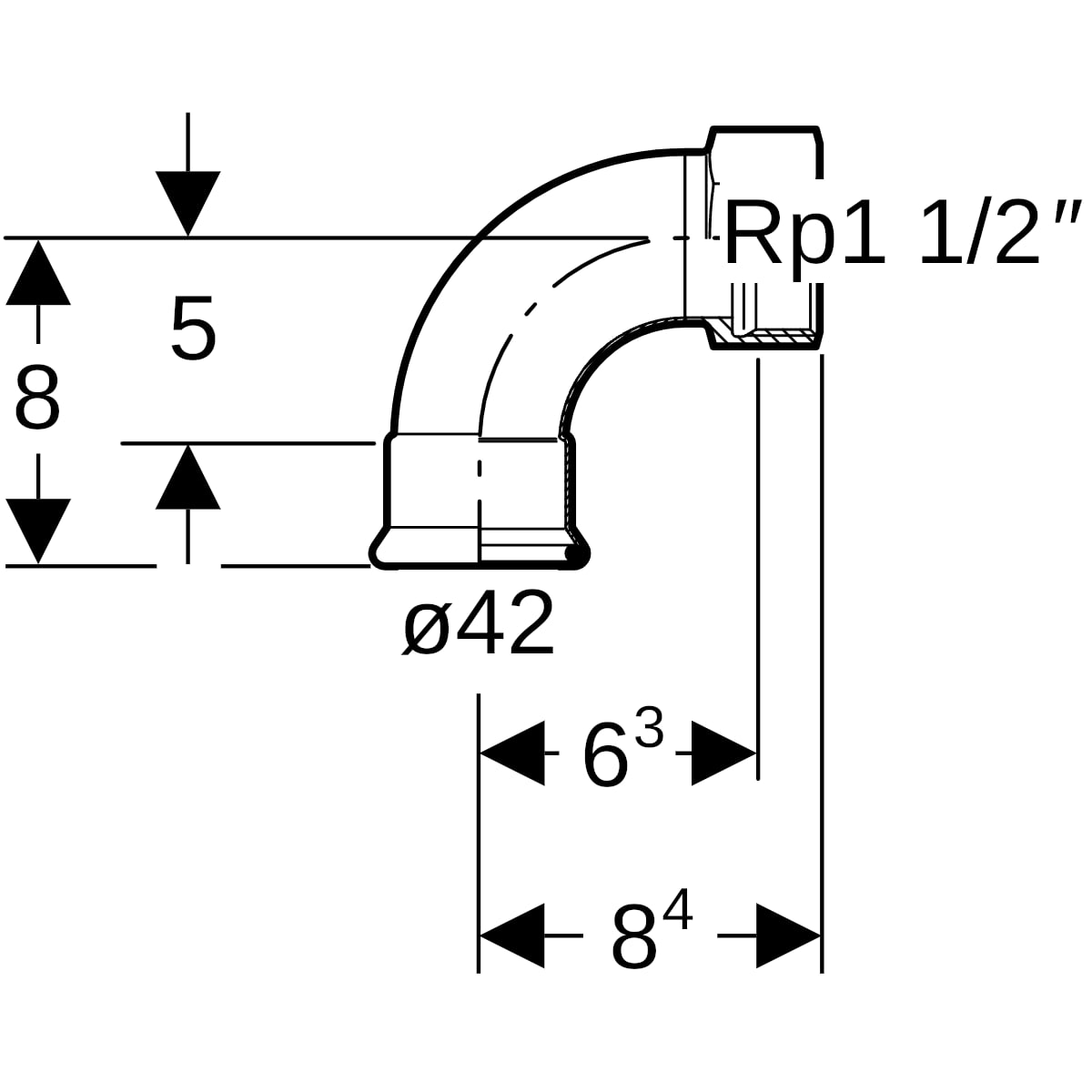 Geberit Mapress C-Stahl Übergangsbogen 90 Grad mit IG d42-Rp1 1/2 verzinkt 20561