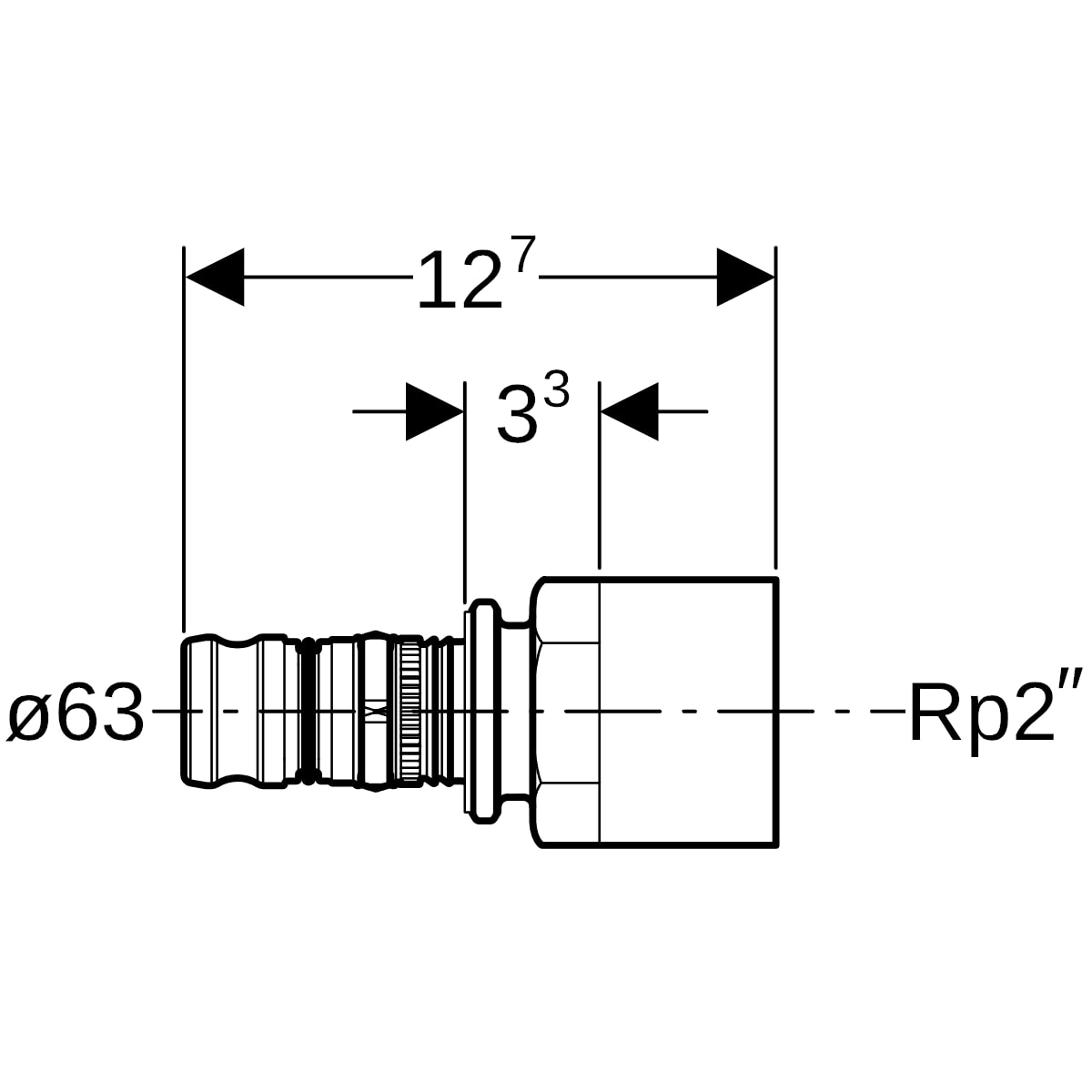 Geberit Mepla Übergang mit IG Rotguss d63-Rp2 607.560.00.5