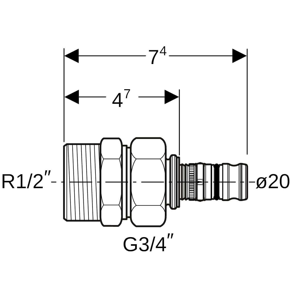 Geberit Mepla Übergangsverschraubung mit AG Rotguss d20-R1/2 602.590.00.5