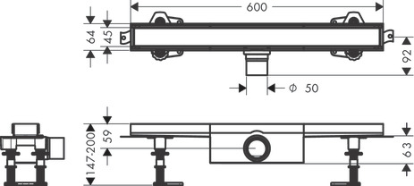 Hansgrohe Komplettset RainDrain Compact 600mm befliesbar für Standardinstallation gebürstet edelstahl 56175000