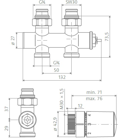 HSK Mittelanschluss Boden Durchgangsvariante, chrom 890832-02