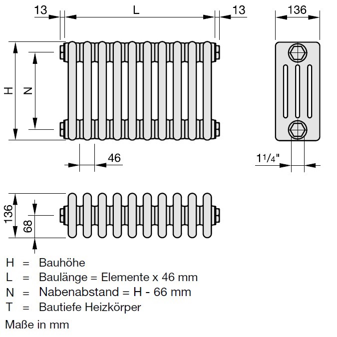 Zehnder Röhrenradiator Charleston 4-Säuler H: 220 L: 101,2cm, Modell 4220-22, weiß ZC144622B129000
