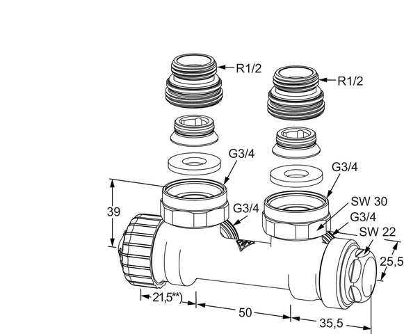 Heimeier Ventil Multilux Zweirohr Eck 1/2" Inngengewinde 3851-02.000