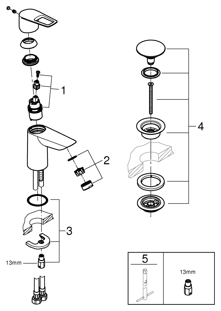 Grohe Einhand-Waschtisch-Batterie BauLoop S-Size chrom Mittelstellung kalt Push-Open Ablaufgarnitur 23883001