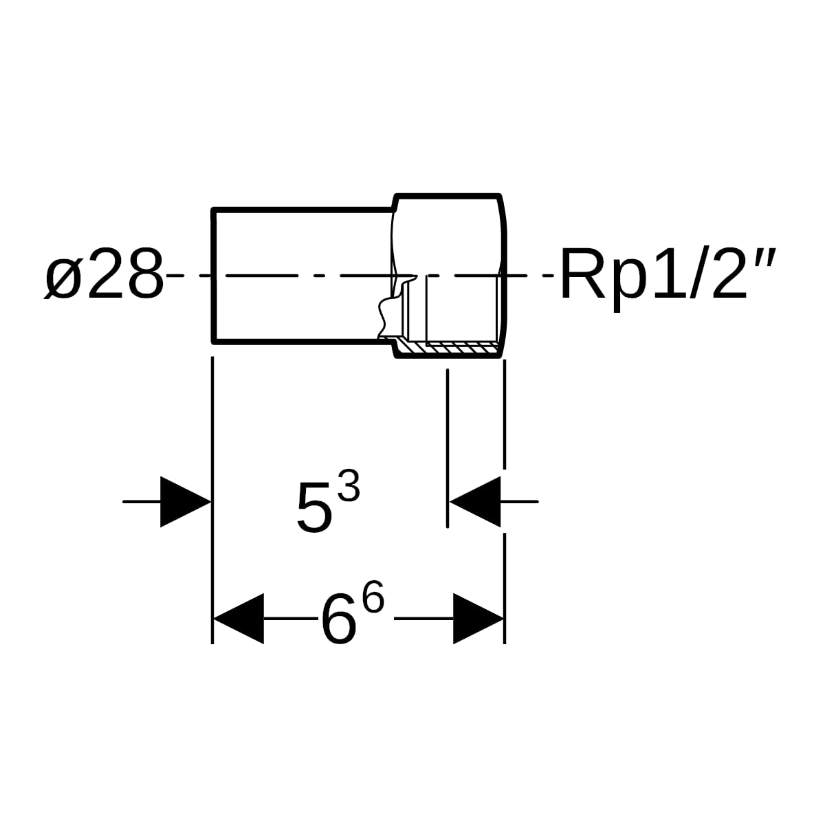 Geberit Mapress Edelstahl Übergang mit IG und Einschubende d28-Rp1/2 33848