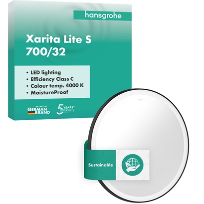 Hansgrohe Spiegel Xarita Lite S 700/30 mit runder LED Beleuchtung Wandschalter schwarzmatt 54966670