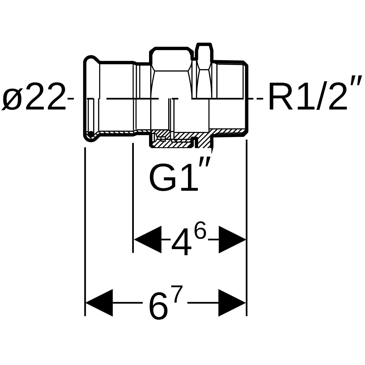 Geberit Mapress Edelstahl Übergangsverschraubung mit AG (LABS-frei) d22-R1/2 85334