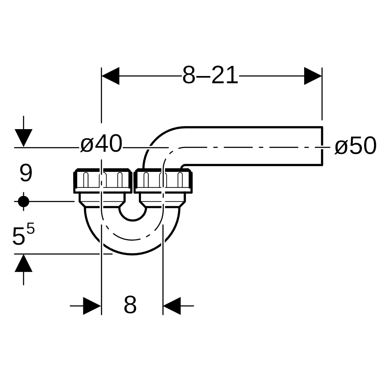Geberit Rohrbogengeruchsverschluss für Becken D40/50 Einlauf vertikal und Abgang horizontal 152.033.16.1