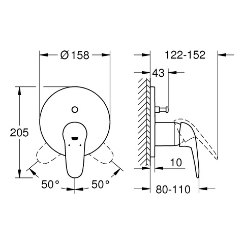 Grohe Eurostyle Einhand-Wannenbatterie chrom Fertigmontageset für UP-Körper Rapido SmartBox, Hebel geschlossen 24047003