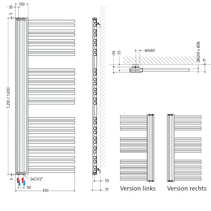 HSK Badheizkörper Softcube Plus H: 1610 L: 610 mm, Sonderlackierung, Rechts 8876161R-96