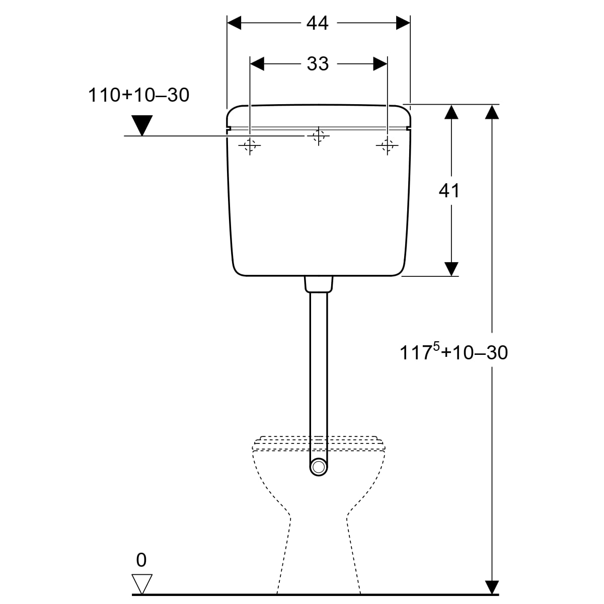 Geberit AP127 AP-Spülkasten, Spül-Stopp-Spülkasten halbhochhängend, Wasseranschluss hinten Mitte, weiß-alpin 127.005.11.1