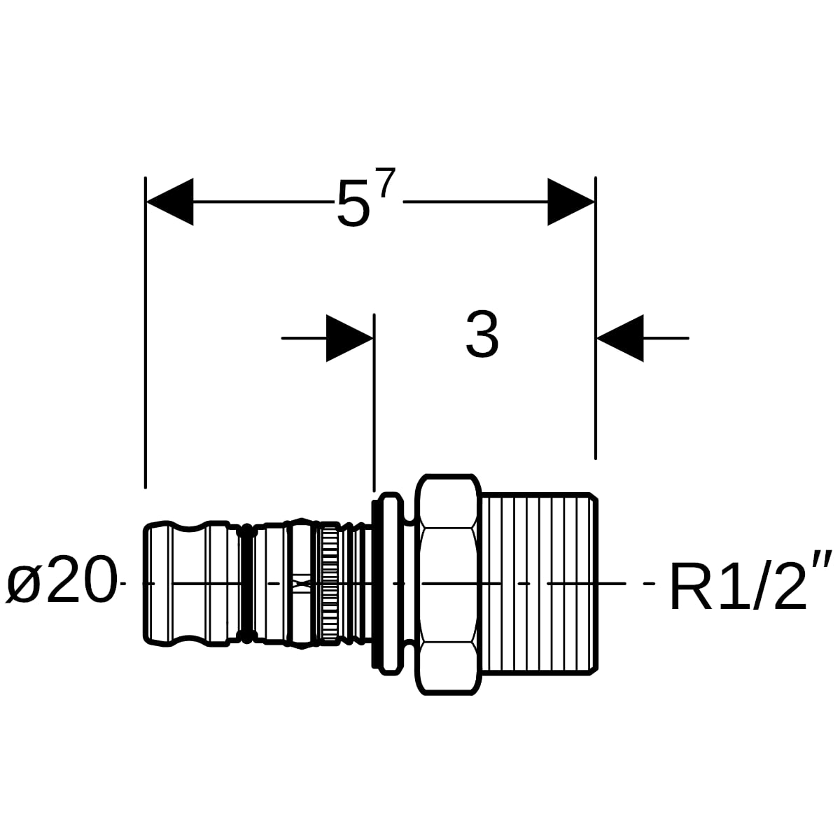 Geberit Mepla Übergang mit AG Rotguss d20-R1/2 602.535.00.5