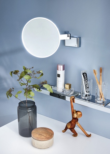 Emco LED-Kosmetikspiegel Evo 3-fach, 2-armig D=209mm chrom, Stecker, 2 Schalter, Farbwechsel, dimmbar 109506041