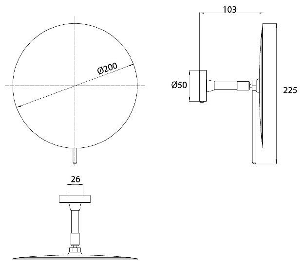 Emco Kosmetikspiegel Round 3-fach, Klebeadapter D=200mm weiss 109413938