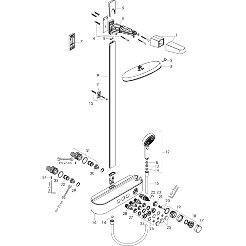 Hansgrohe Showerpipe Pulsify S 260 2j EcoSmart mit Brausethermostat Aufputz chrom 24241000