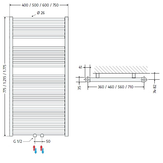 HSK Designheizkörper Line H: 177,5 B: 75cm Sonderlackierung 807178-96-M
