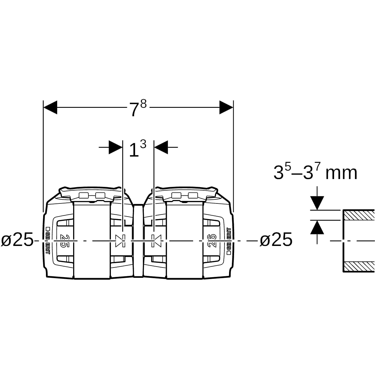 Geberit FlowFit Übergang auf Fremdsystem d25-d25x3.5-3.7 620.724.00.1