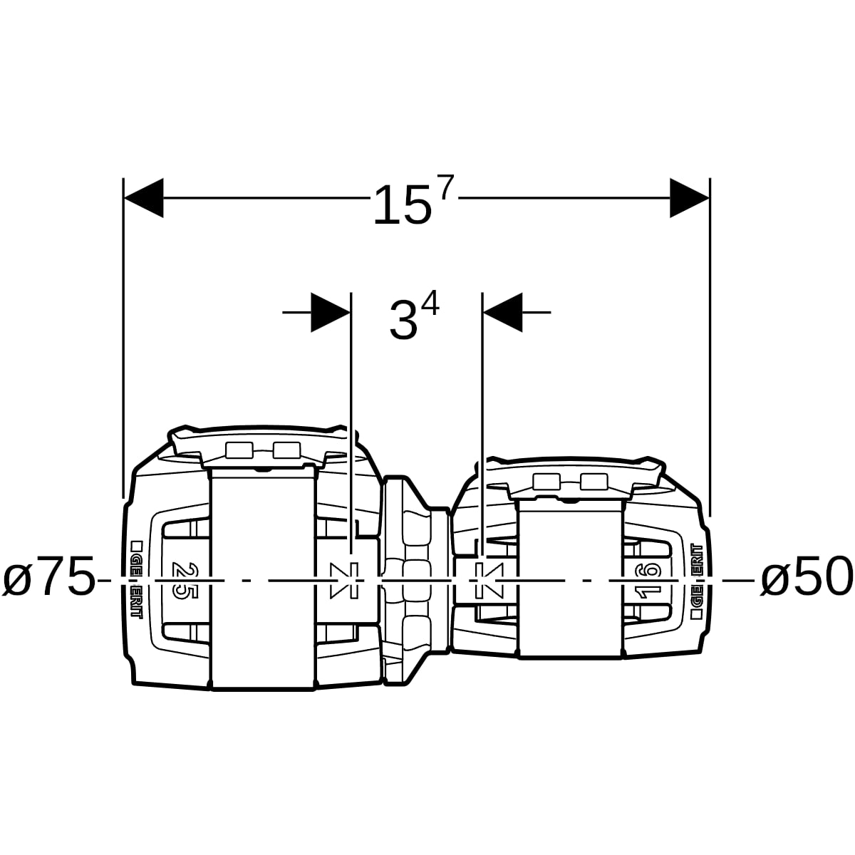 Geberit FlowFit Reduktion PPSU, d75, d1=50mm 620.047.00.1