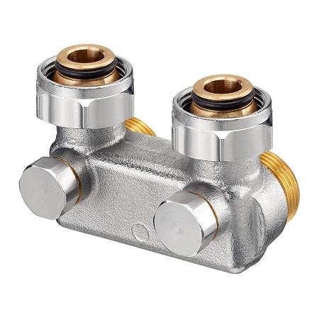 Oventrop Umlenkstück mit Absperrung Winkelform, 50mm, 3/4"ÜMx3/4"AG 1016462