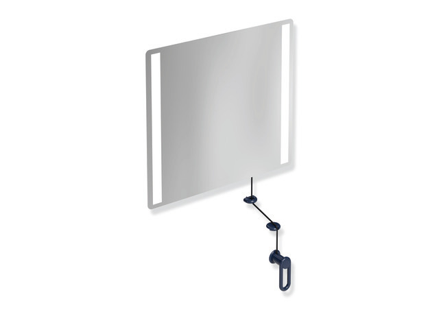 HEWI LED-Kippspiegel basic Serie 801, Verbundspiegel, Halteelemente / Kurbel, mit LED-Beleuchtung, stahlblau 801.01.400 50