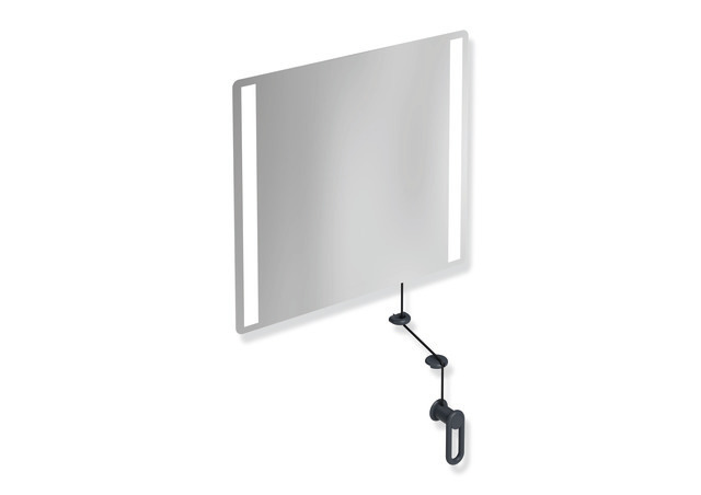 HEWI LED-Kippspiegel basic Serie 801, Verbundspiegel, Halteelemente / Kurbel matt, mit LED-Beleuchtung, anthrazitgrau 801.01B400 92