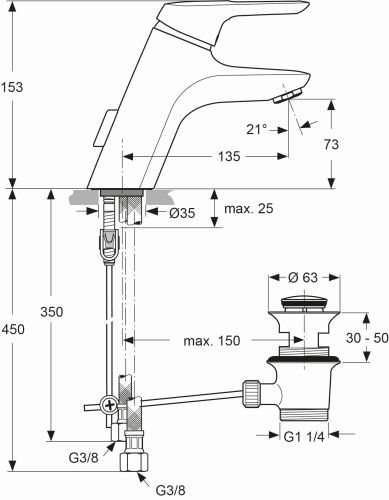 Ideal Standard Ceramix Blue Waschtischarmatur Niederdruck chrom, mit flexiblen Schläuchen A5650AA